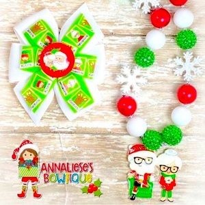 Christmas Santa Bow & Necklace Set